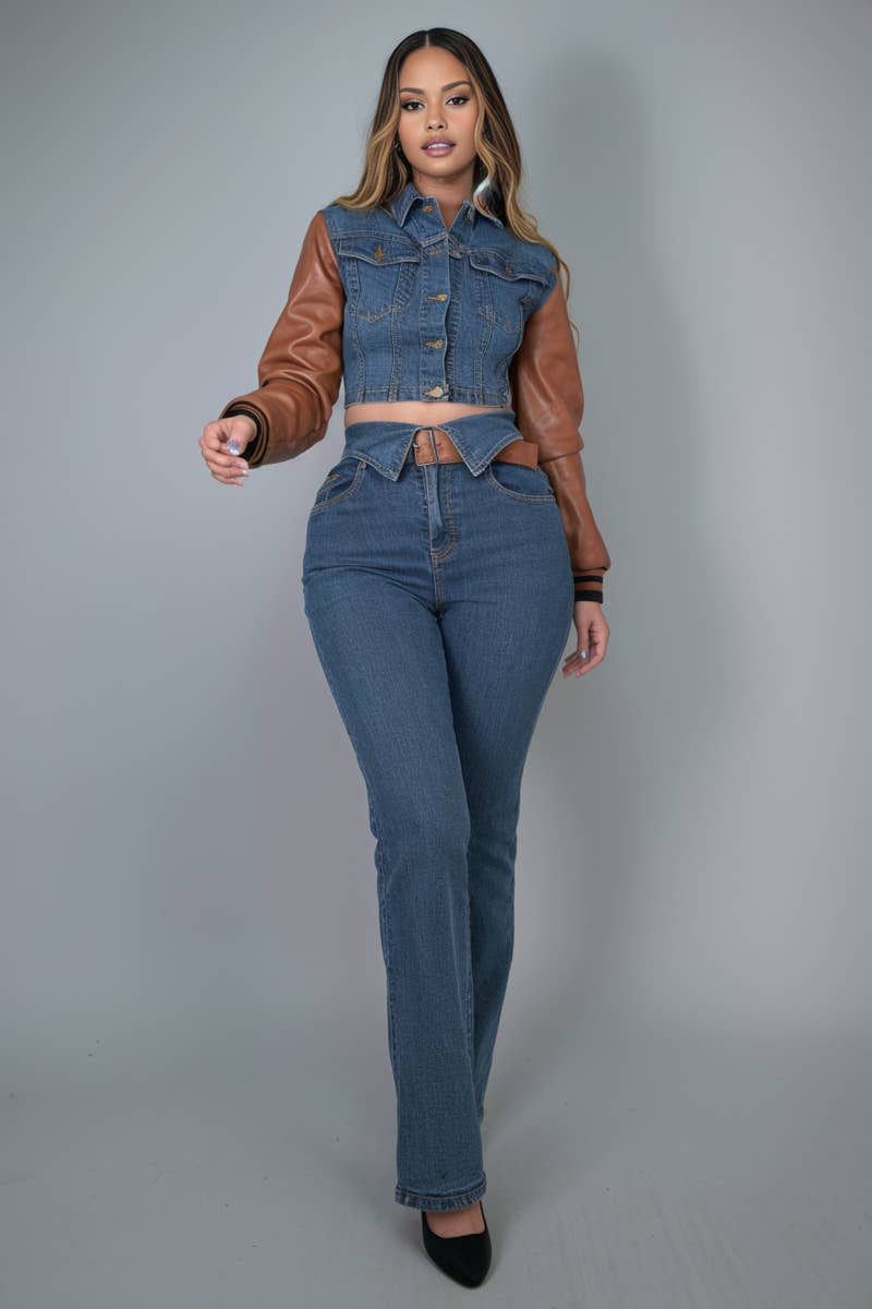 DENIM-CAMEL jean set