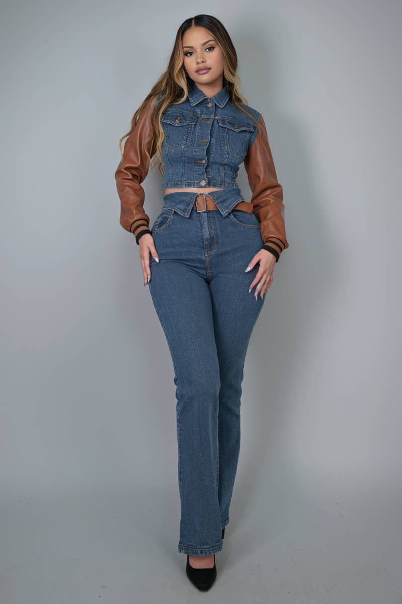 DENIM-CAMEL jean set