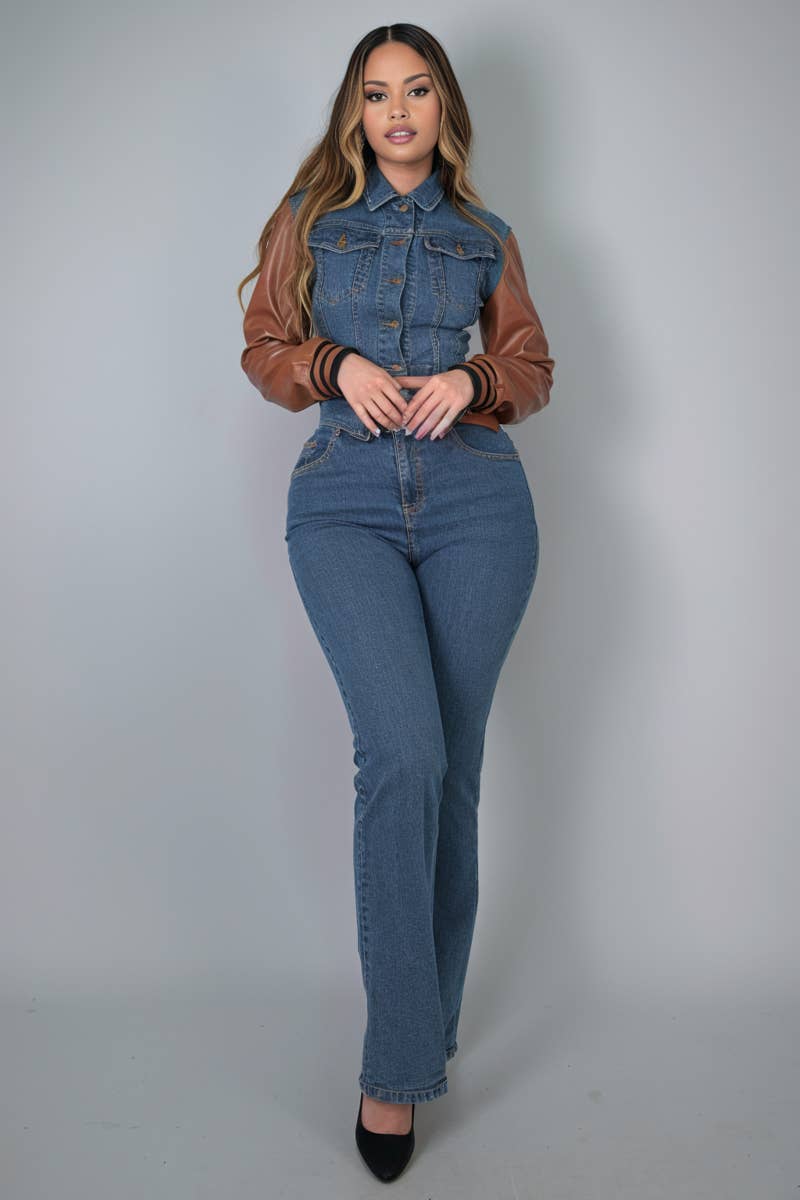 DENIM-CAMEL jean set