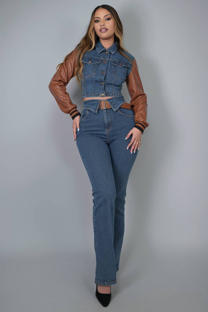 DENIM-CAMEL jean set