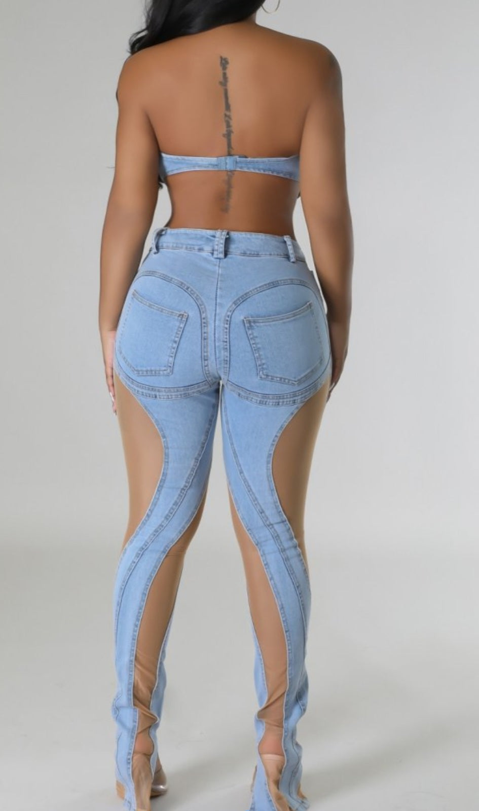 In The Moment mesh leather pants set (Denim)🔥