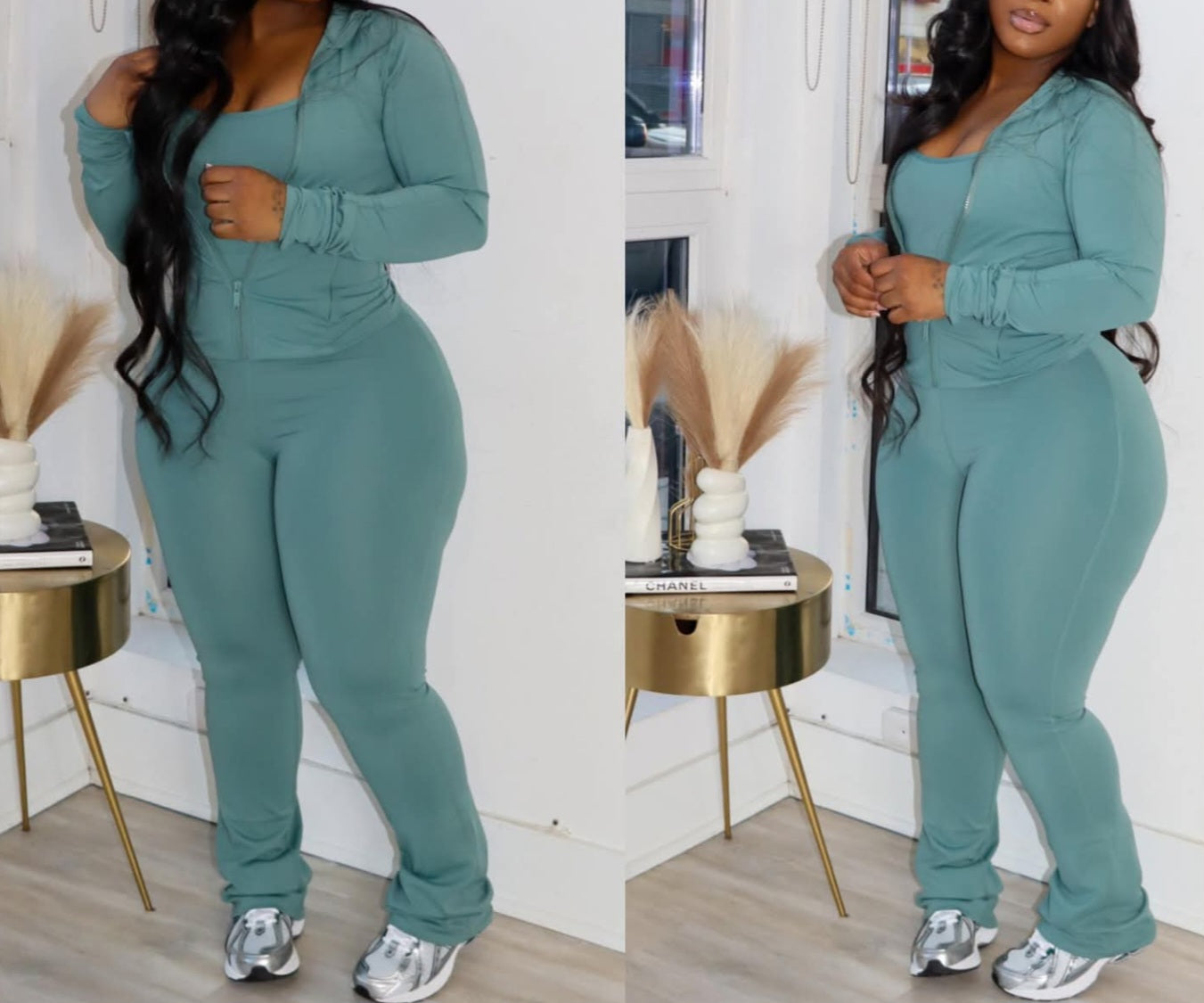 Premium active wear jacket with jumpsuit set : Sage