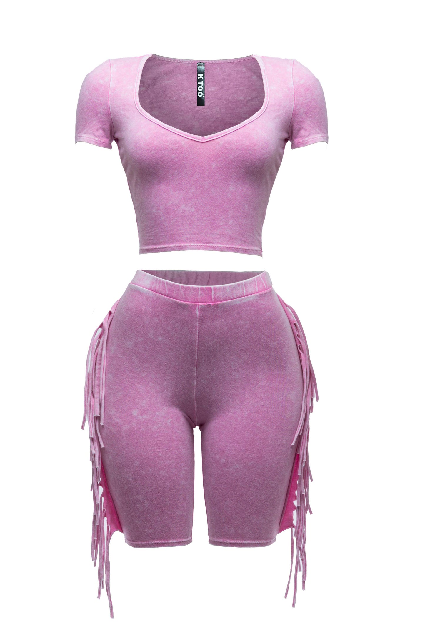 Mineral washed fringe biker set: BLACK / S